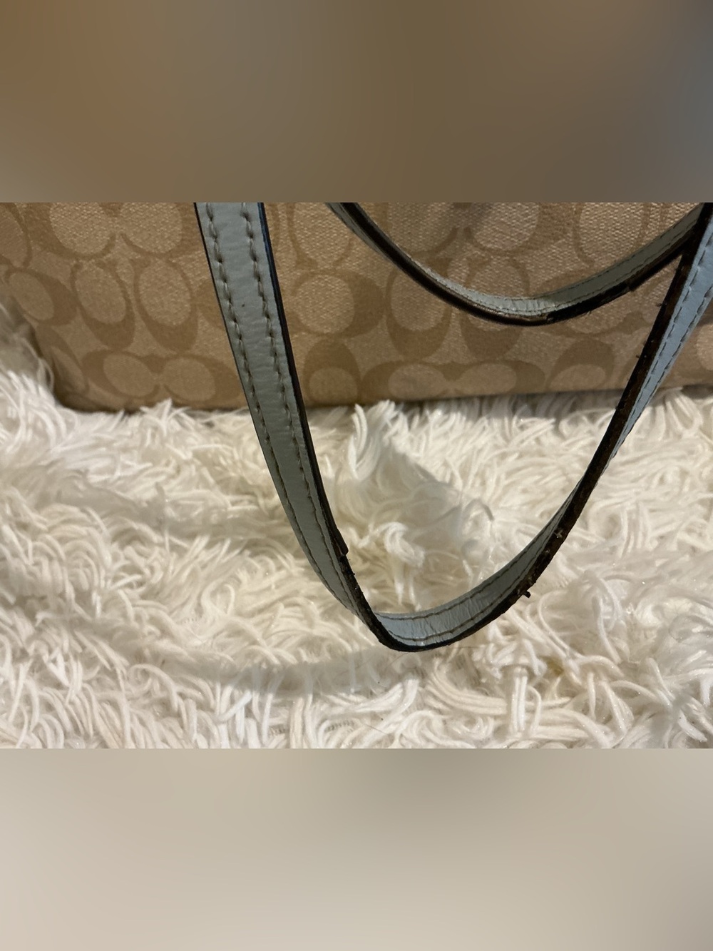 Coach Signature Drawstring Carryall Tote Khaki Powder Blue Leather Authenticated - Picture 5 of 13